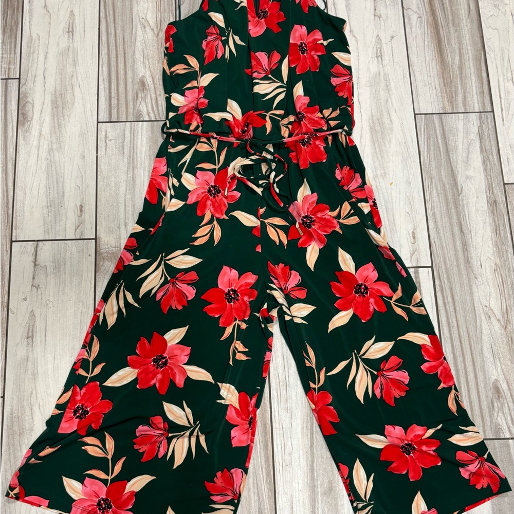 Maggy London Red and Green Floral Jumpsuit